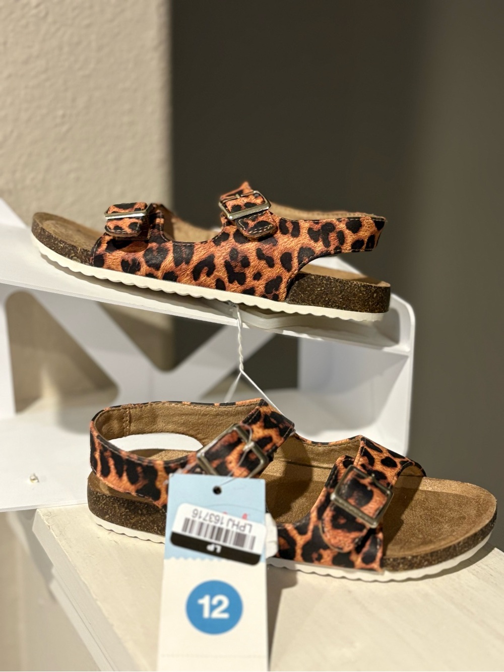 New- Cat & Jack Reagan Footbed Sandals Brown Leopard Print Little Girl Sz 12